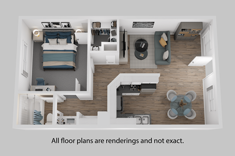 Floor plan for 1 bed, 1 bath, 700 sqft