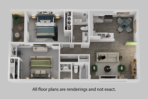 Floor plan for 2 beds, 2 baths, 915 sqft