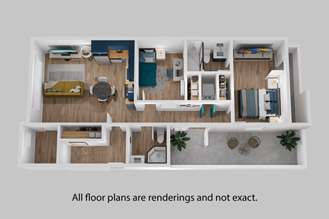 Floor plan for 2 beds, 2 baths, 877 sqft