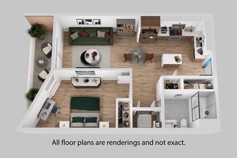 Floor plan for 1 bed, 1 bath, 767 sqft