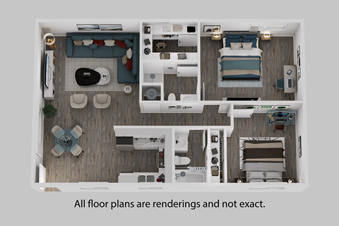 Floor plan for 2 beds, 2 baths, 1042 sqft