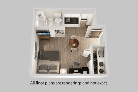 Floor plan for studio, 1 bath, 300 sqft