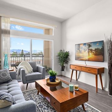 Van Nuys apartment for rent - a living room with a couch and a coffee table and a television