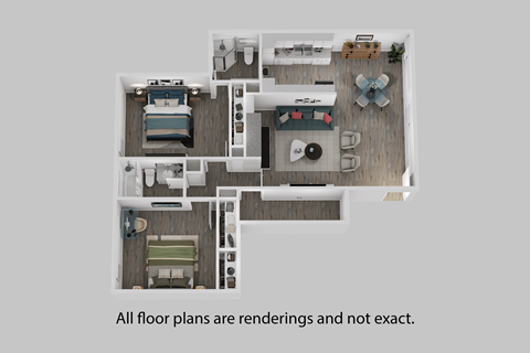Floor plan for 2 beds, 2 baths, 1249 sqft