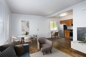 Torrance apartment for rent - A living room with a grey armchair and a white sofa.