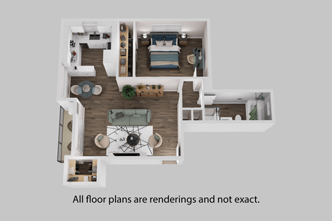 Floor plan for 1 bed, 1 bath, 725 sqft