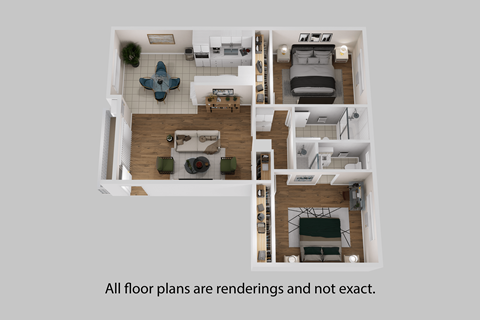 Floor plan for 2 beds, 2 baths, 1040 sqft