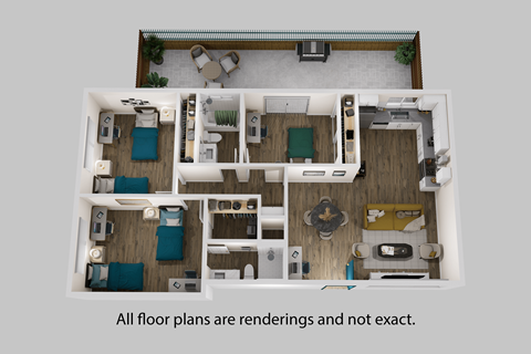 Floor plan for 3 beds, 2 baths, 1300 sqft