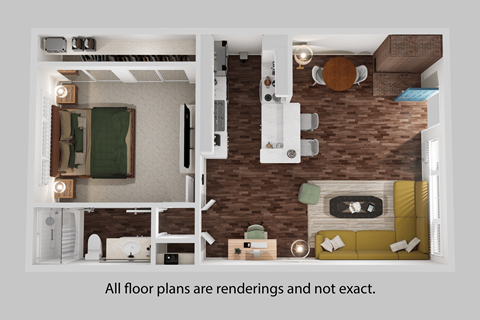 Floor plan for 1 bed, 1 bath, 770 sqft