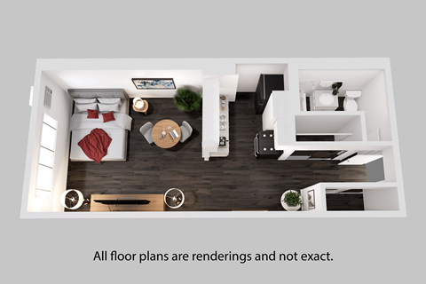 Floor plan for studio, 1 bath, 592 sqft