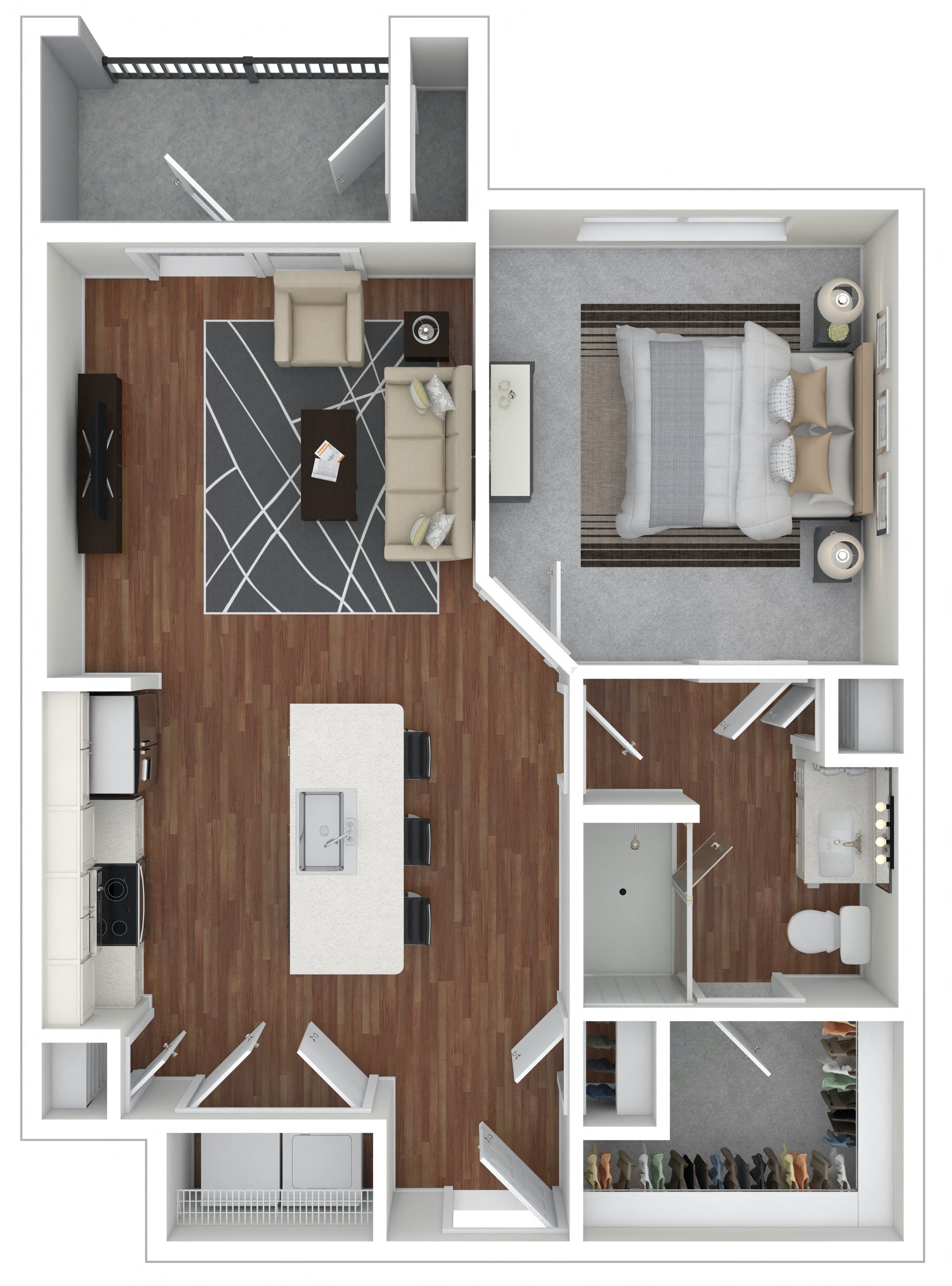 Floor plan for 1 bed, 1 bath, 713 sqft