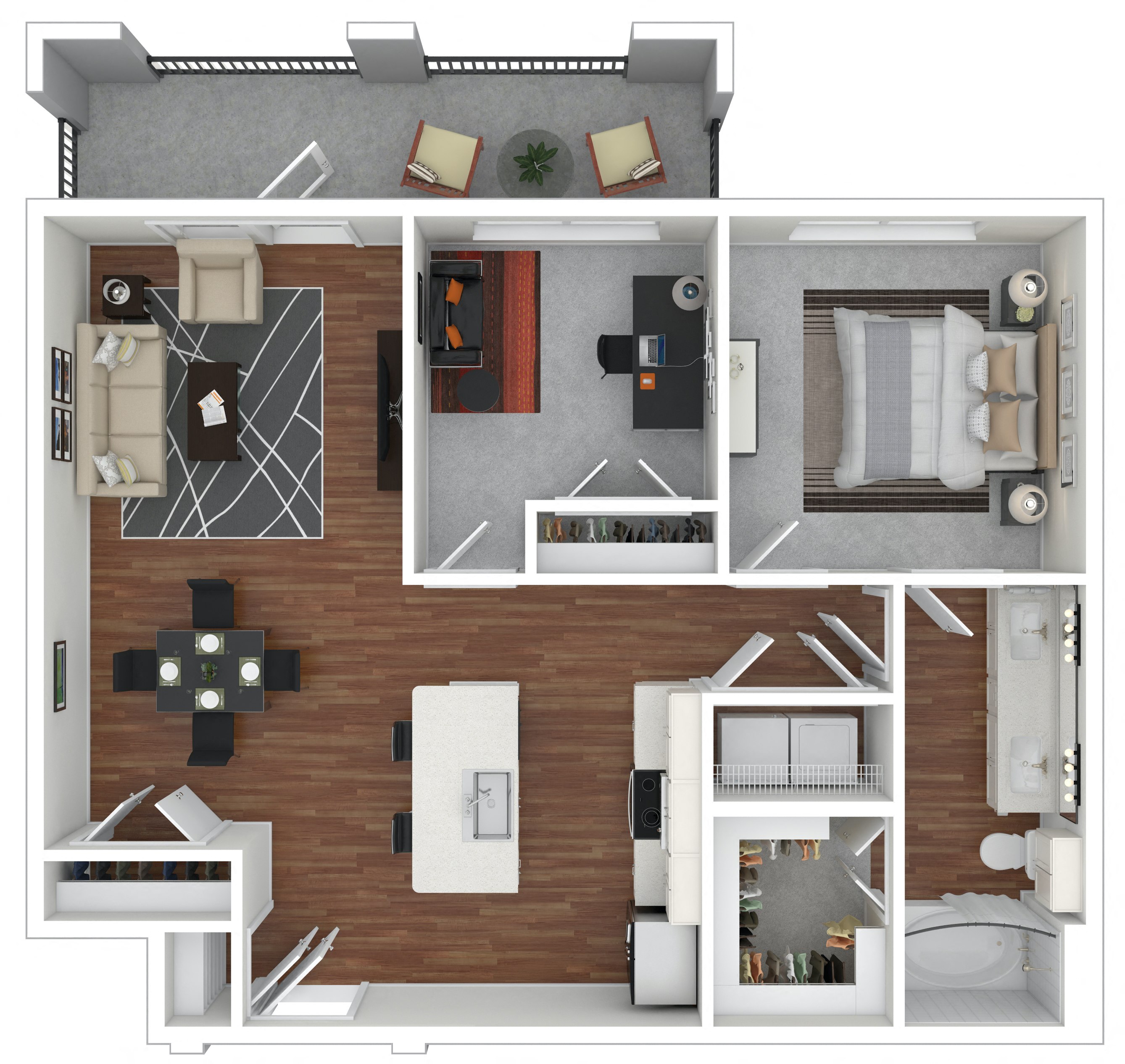 Floor plan for 1 bed, 1 bath, 901 sqft