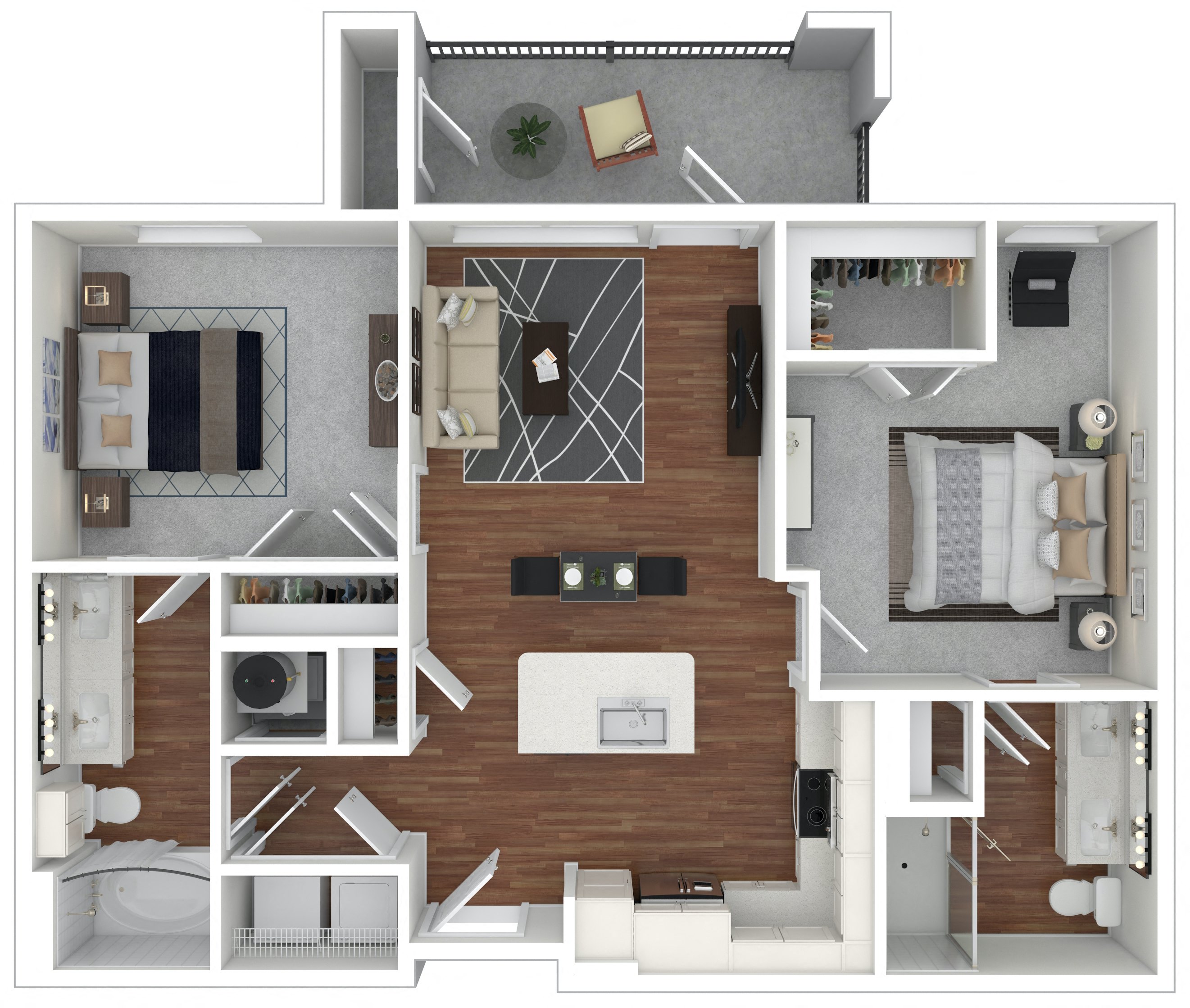 Floor plan for 2 beds, 2 baths, 915 sqft