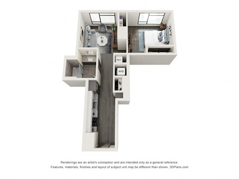 Floor plan for 1 bed, 1 bath