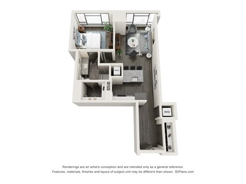 Floor plan for 1 bed, 1 bath, 756 sqft