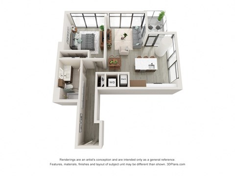 Floor plan for 1 bed, 1 bath, 774 sqft