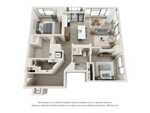 Floor plan for 2 beds, 2 baths, 1280 sqft