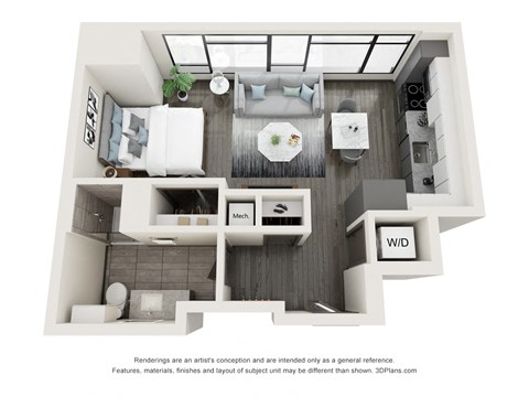 Floor plan for studio, 1 bath, 544 sqft