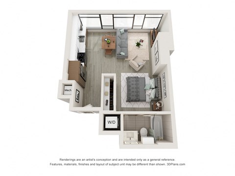 Floor plan for studio, 1 bath, 542 sqft