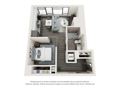 Floor plan for studio, 1 bath