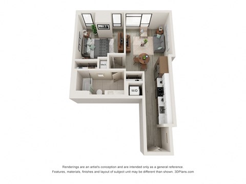 Floor plan for studio, 1 bath, 650 sqft