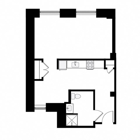Floor plan for studio, 1 bath, 558 sqft