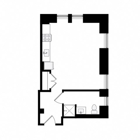 Floor plan for studio, 1 bath, 401 sqft