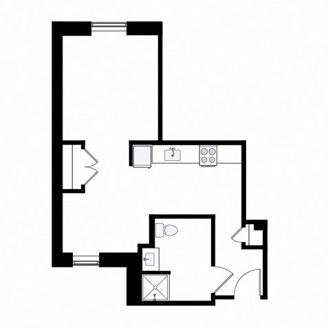 Floor plan for studio, 1 bath, 430 sqft