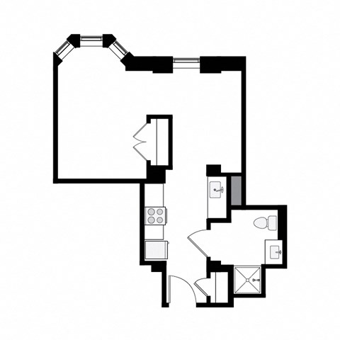 Floor plan for studio, 1 bath, 414 sqft