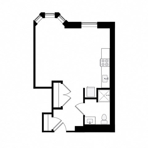 Floor plan for studio, 1 bath, 414 sqft