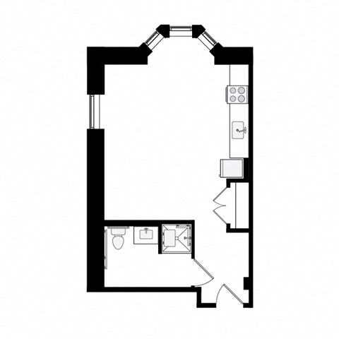 Floor plan for studio, 1 bath, 414 sqft
