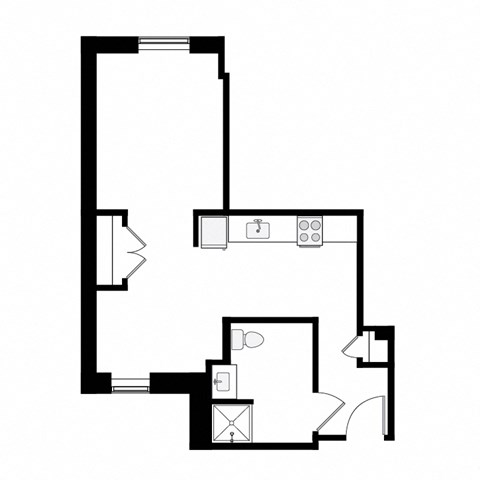 Floor plan for studio, 1 bath, 440 sqft