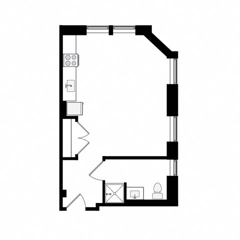 Floor plan for studio, 1 bath, 417 sqft