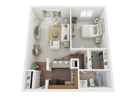 Floor plan for 1 bed, 1 bath, 805 sqft