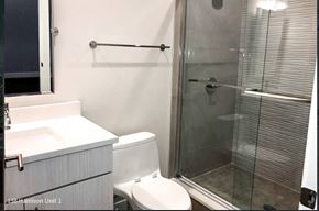 Oak Park apartment for rent - a bathroom with a toilet sink and shower