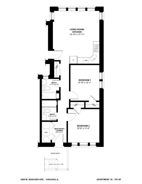 Floor plan for 2 beds, 2 baths