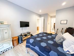 Chicago apartment for rent - a bedroom with a bed and a tv