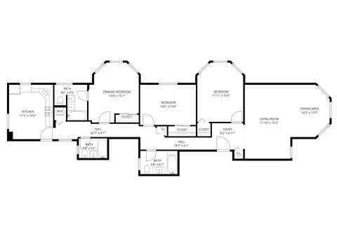 Floor plan for 3 beds, 3 baths, 1584 sqft