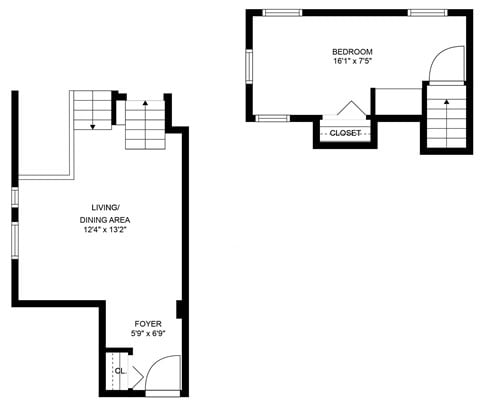 Floor plan for 2 beds, 1 bath