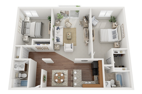 Floor plan for 2 beds, 2 baths, 960 sqft