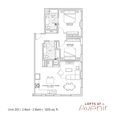 Floor plan for 2 beds, 2 baths
