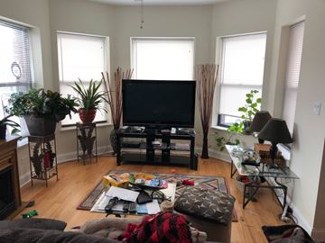 Chicago apartment for rent - a living room with a tv in the center of it