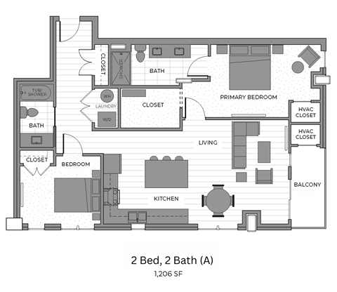Floor plan for 2 beds, 2 baths, 1323 sqft