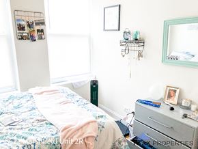 Chicago apartment for rent - a bedroom with a bed and a dresser in it