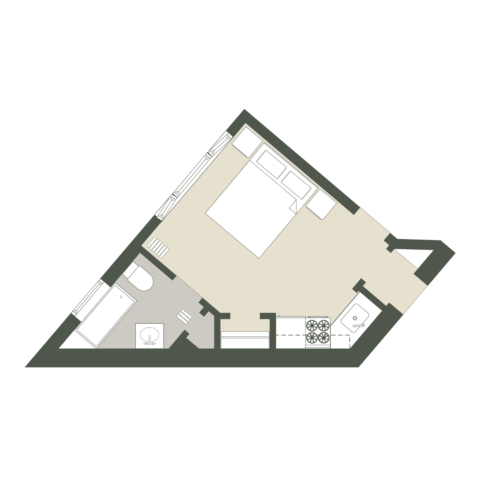 Floor plan for studio, 1 bath, 410 sqft