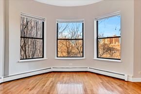 Chicago apartment for rent - three windows in an empty room with hardwood floors and