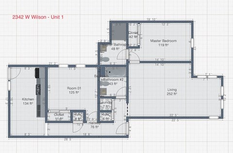 Floor plan for 2 beds, 2 baths