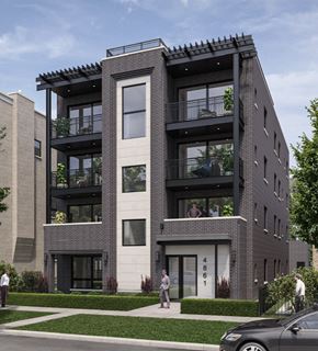 Chicago apartment for rent - a rendering of a three story apartment building on a city street