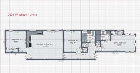 Floor plan for 3 beds, 2 baths