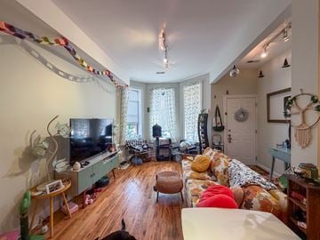 Chicago apartment for rent - A living room with a television and a dog.